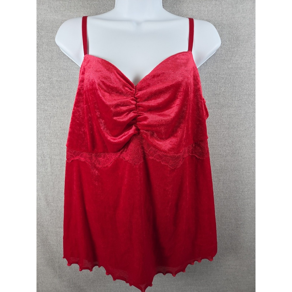 Torrid 2X Red Velvet Camisole Top Babydoll Ruffle Edge Ruched Lined Vamp Romance